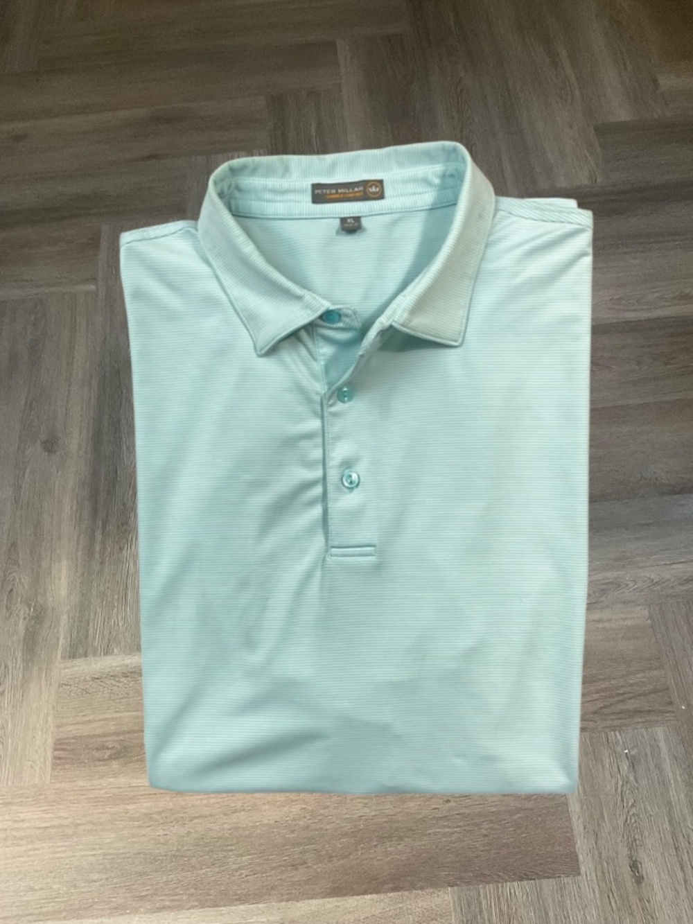 Peter Millar Summer Comfort Micro Stripe Performance Golf Polo Mens XL Aqua Mint